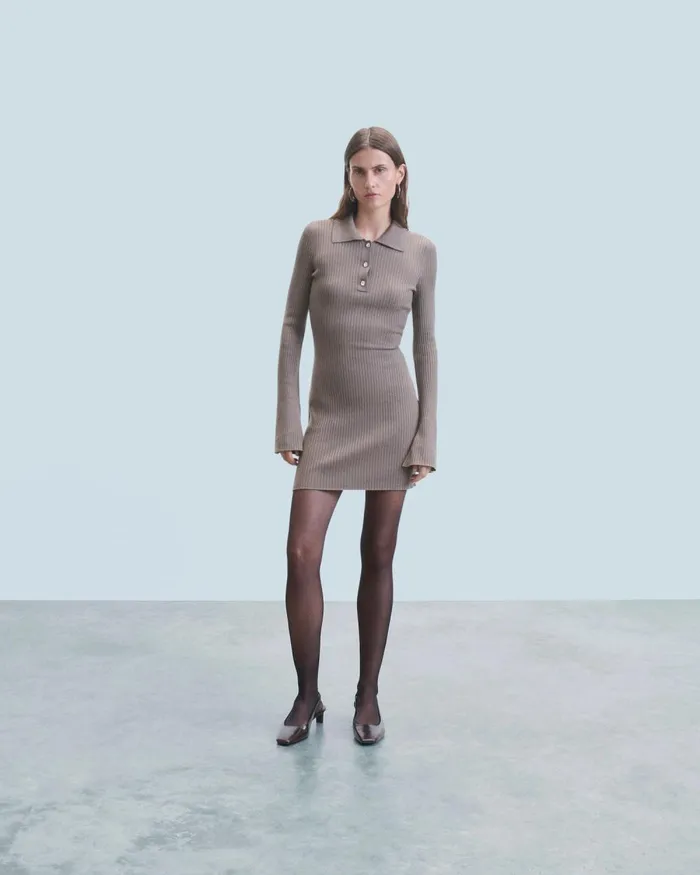 Women Dresses and Jumpsuits From Future Short Dress With Long Sleeves Taupe