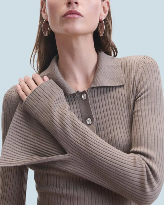 Women Dresses and Jumpsuits From Future Short Dress With Long Sleeves Taupe