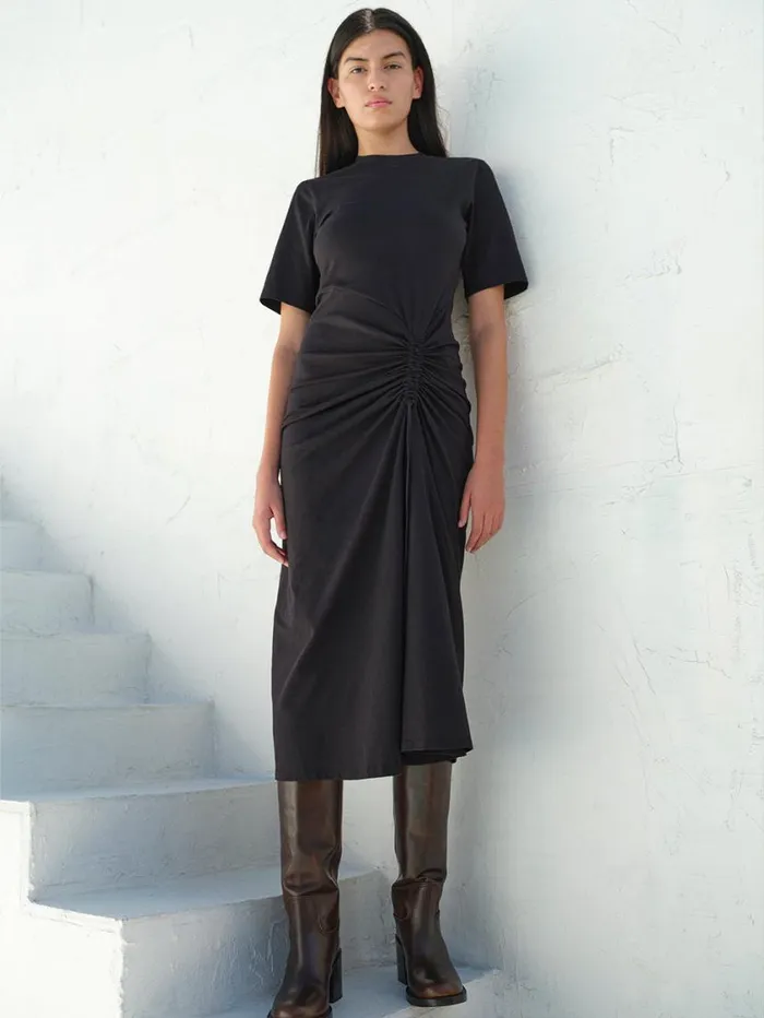 Women Dresses FRAME Ruched Front Tie Dress 8212 Black