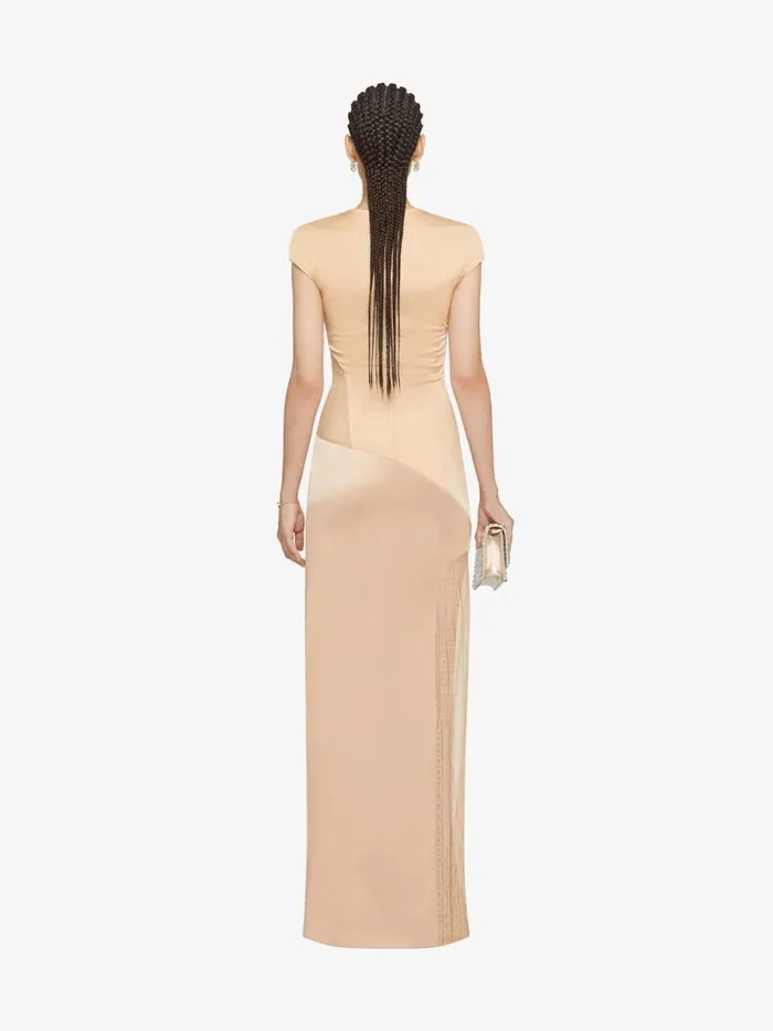 Women Dresses Givenchy Evening Satin Dress And 4G Lace Tan