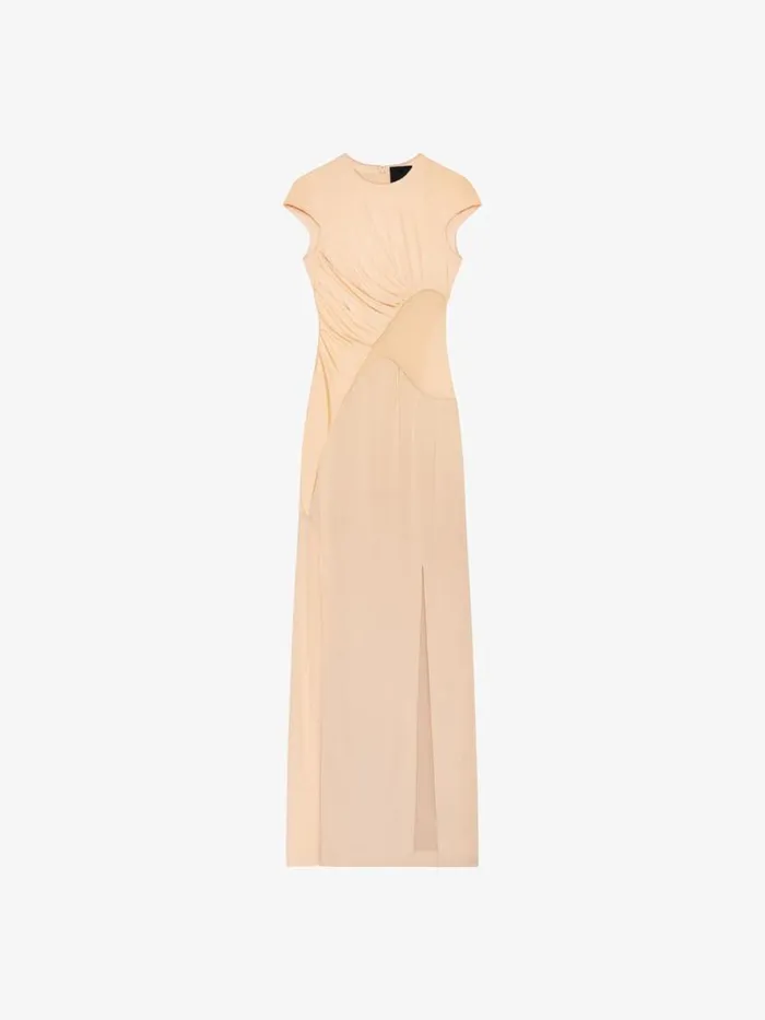 Women Dresses Givenchy Evening Satin Dress And 4G Lace Tan