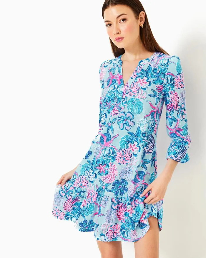 Women Dresses Lilly Pulitzer Alyssa ALine Cotton Dress Multi Bahamas Beachcomber