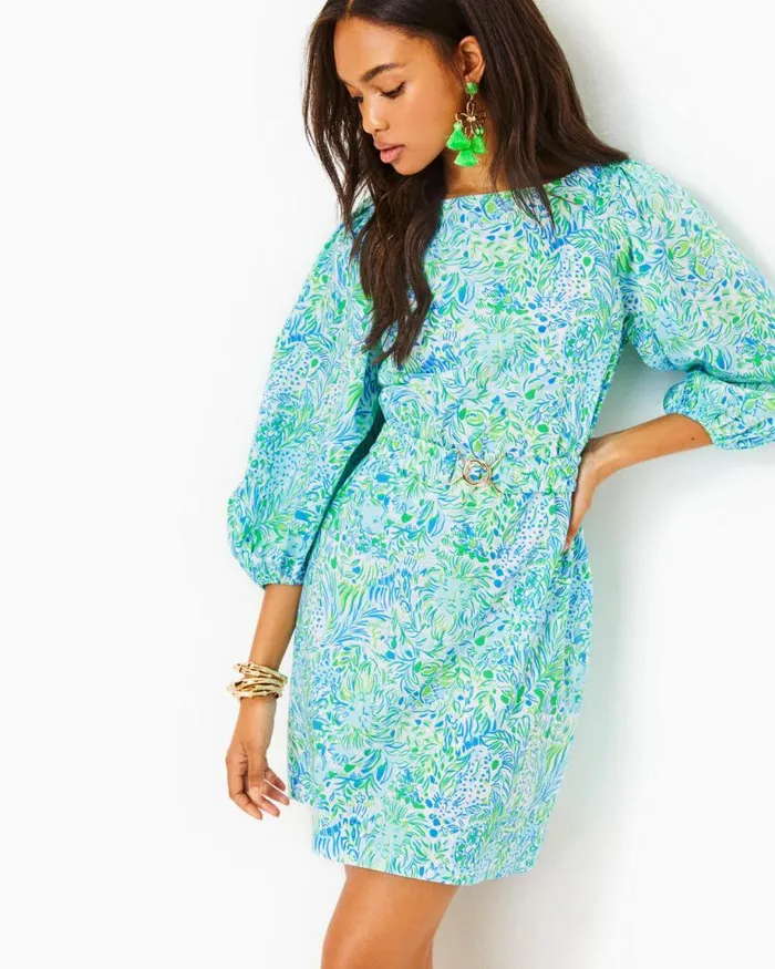 Women Dresses Lilly Pulitzer Barbara Cotton Dress Hydra Blue Dandy Lions