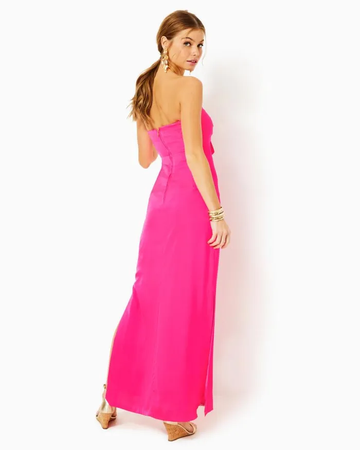 Women Dresses Lilly Pulitzer Carlynn Satin Maxi Bow Dress Pink Palms Women Dresses Lilly Pulitzer Carlynn Satin Maxi Bow Dress Pink Palms