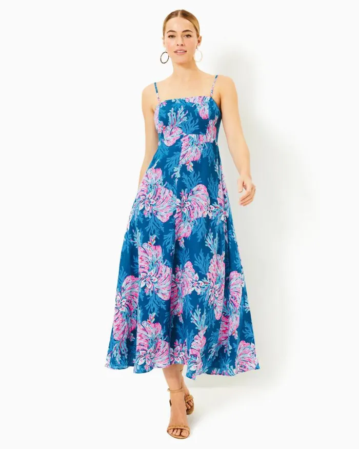 Women Dresses Lilly Pulitzer Carlynn Satin Maxi Bow Dress Pink Palms Women Dresses Lilly Pulitzer Carlynn Satin Maxi Bow Dress Pink Palms