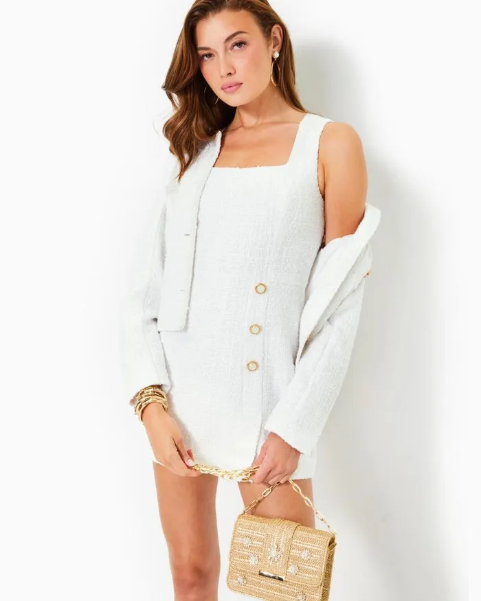 Women Dresses Lilly Pulitzer Kalinara Skirted Romper Resort White Swirl Boucle