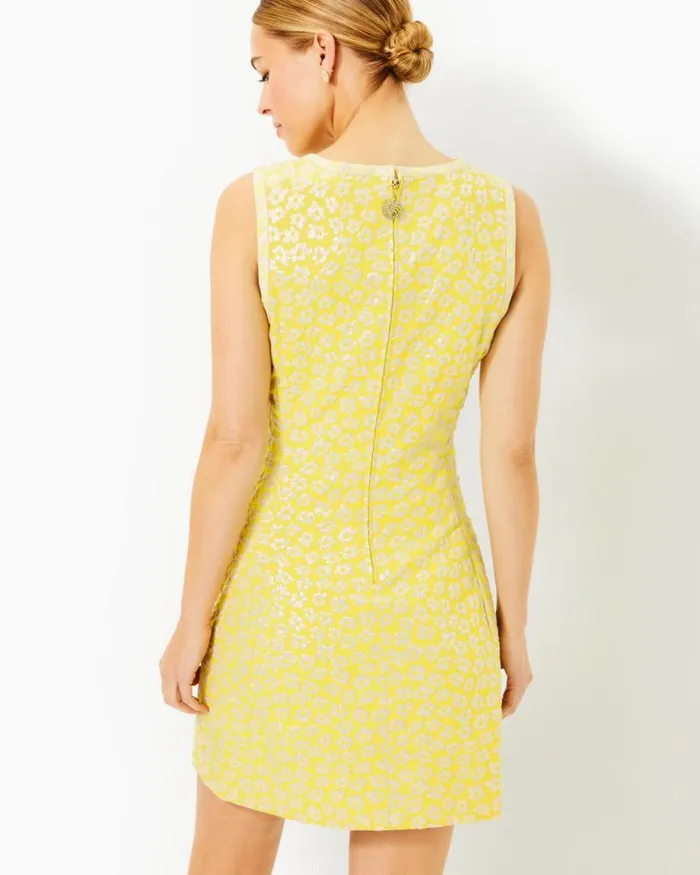 Women Dresses Lilly Pulitzer Karsyn Shift Dress Finch Yellow Bitsy Blossom Brocade
