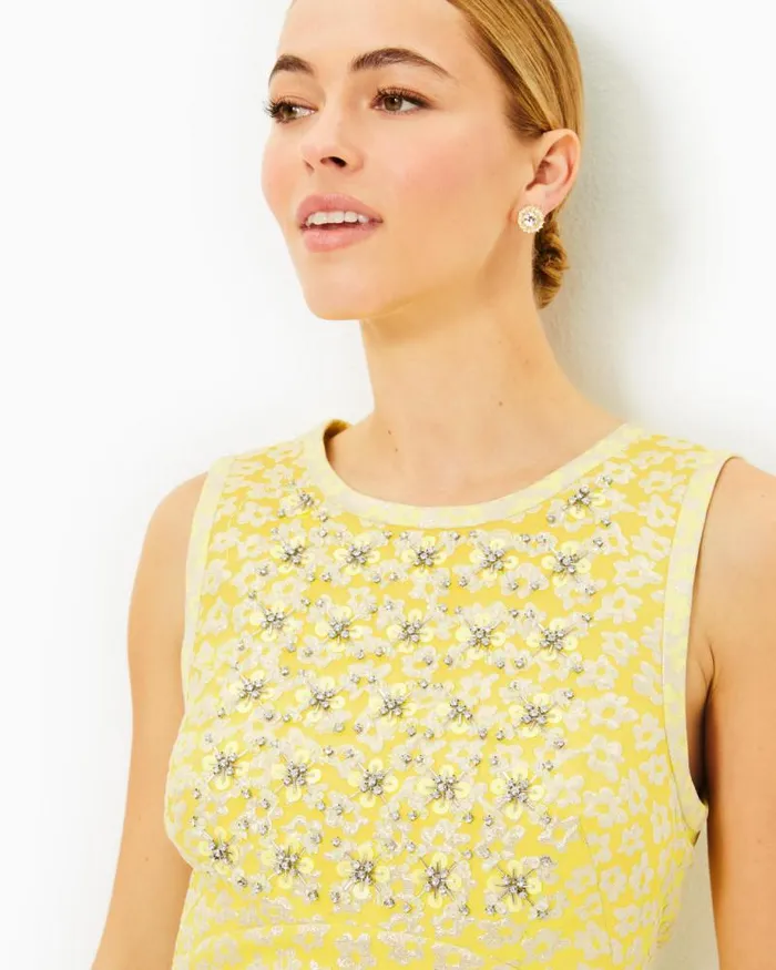 Women Dresses Lilly Pulitzer Karsyn Shift Dress Finch Yellow Bitsy Blossom Brocade