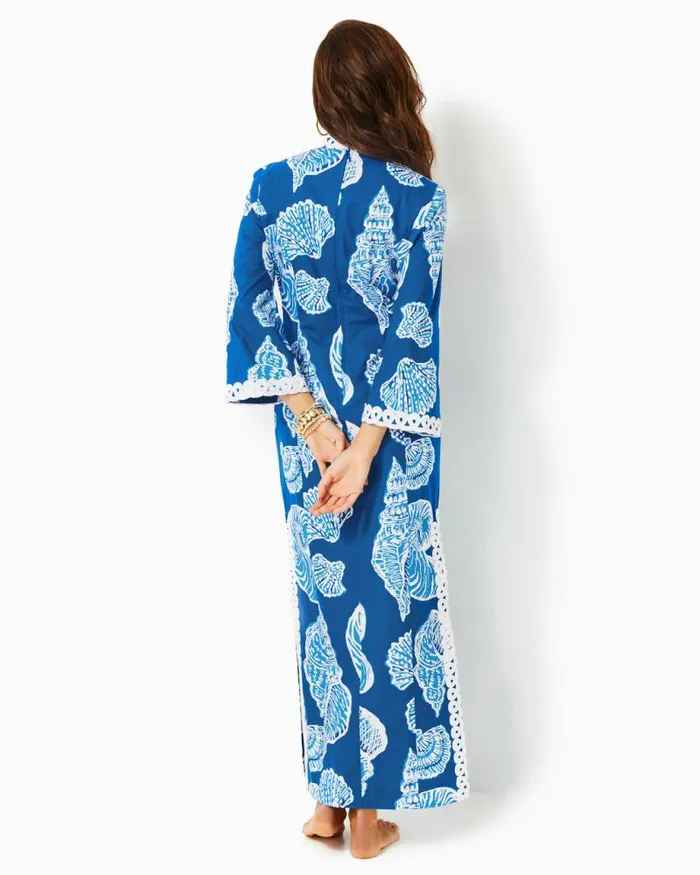 Women Dresses Lilly Pulitzer Shealyn Stretch Maxi Caftan Barton Blue Shell Of A Good Time Oversized