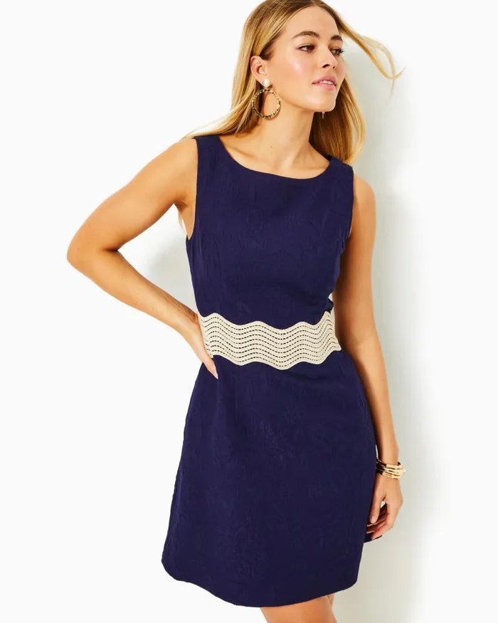 Women Dresses Lilly Pulitzer Siarra Stretch Dress True Navy Caliente Pucker Jacquard