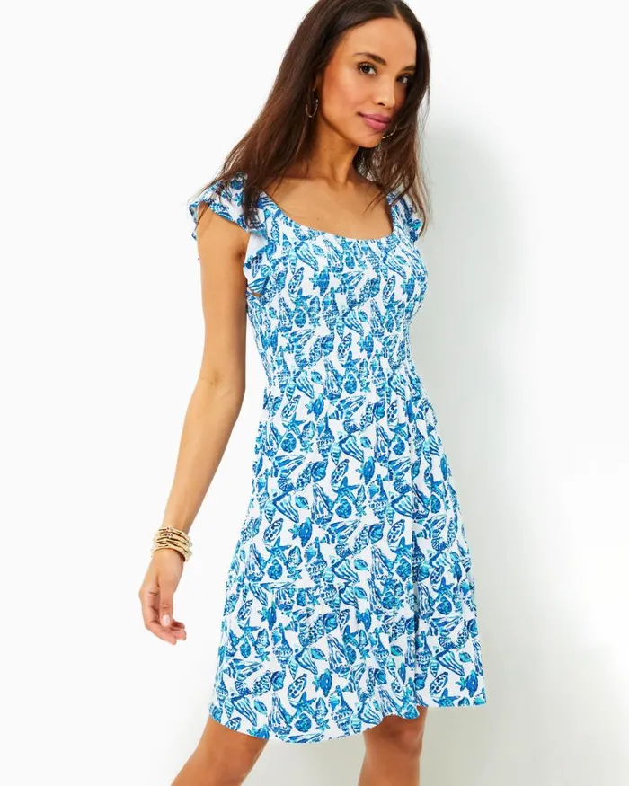 Women Dresses Lilly Pulitzer Siarra Stretch Dress True Navy Caliente Pucker Jacquard