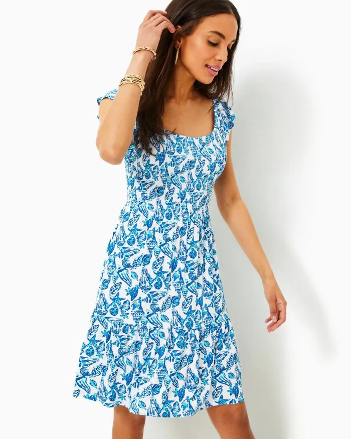 Women Dresses Lilly Pulitzer Siarra Stretch Dress True Navy Caliente Pucker Jacquard