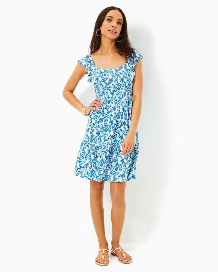 Women Dresses Lilly Pulitzer Siarra Stretch Dress True Navy Caliente Pucker Jacquard