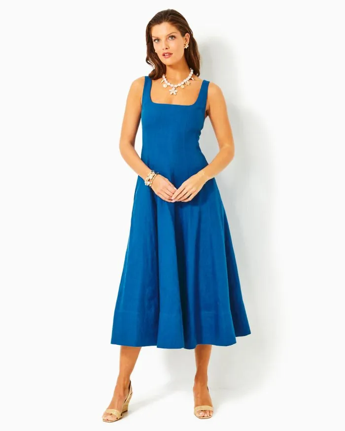Women Dresses Lilly Pulitzer Siarra Stretch Dress True Navy Caliente Pucker Jacquard