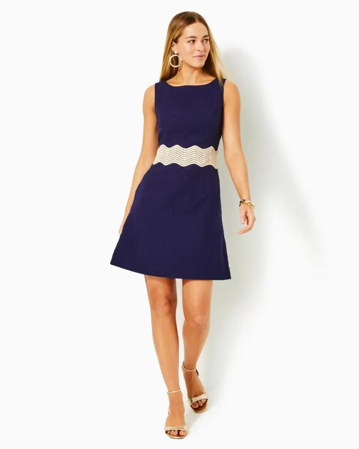 Women Dresses Lilly Pulitzer Siarra Stretch Dress True Navy Caliente Pucker Jacquard