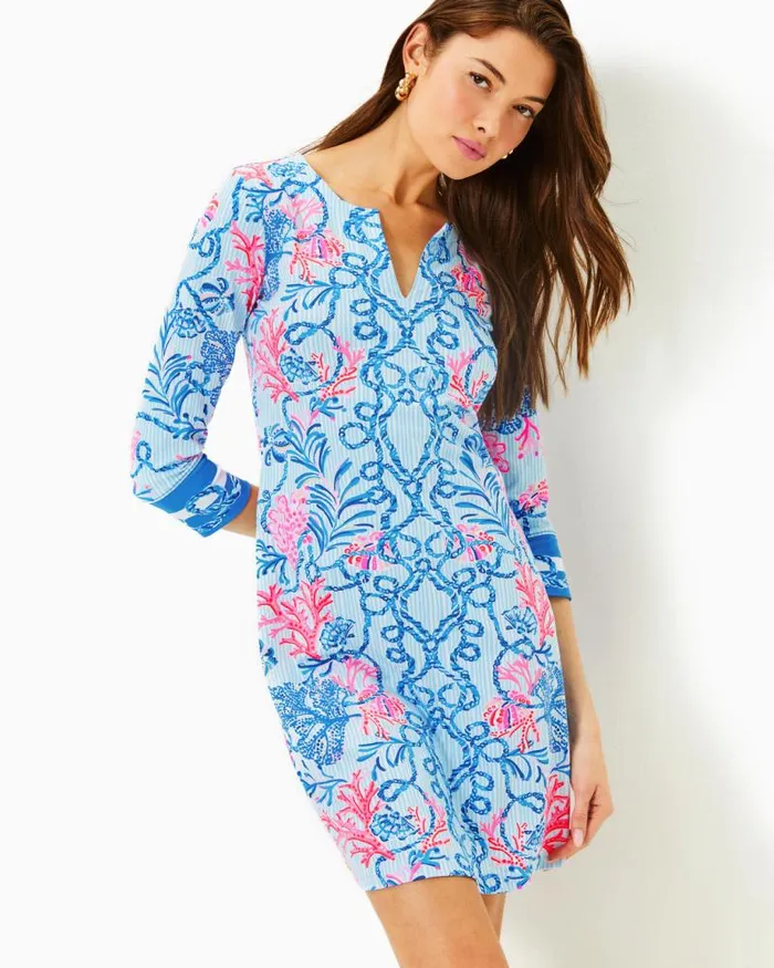 Women Dresses Lilly Pulitzer UPF 50 Nadine ChillyLilly Dress Multi Naut Today Engineered Chillylilly