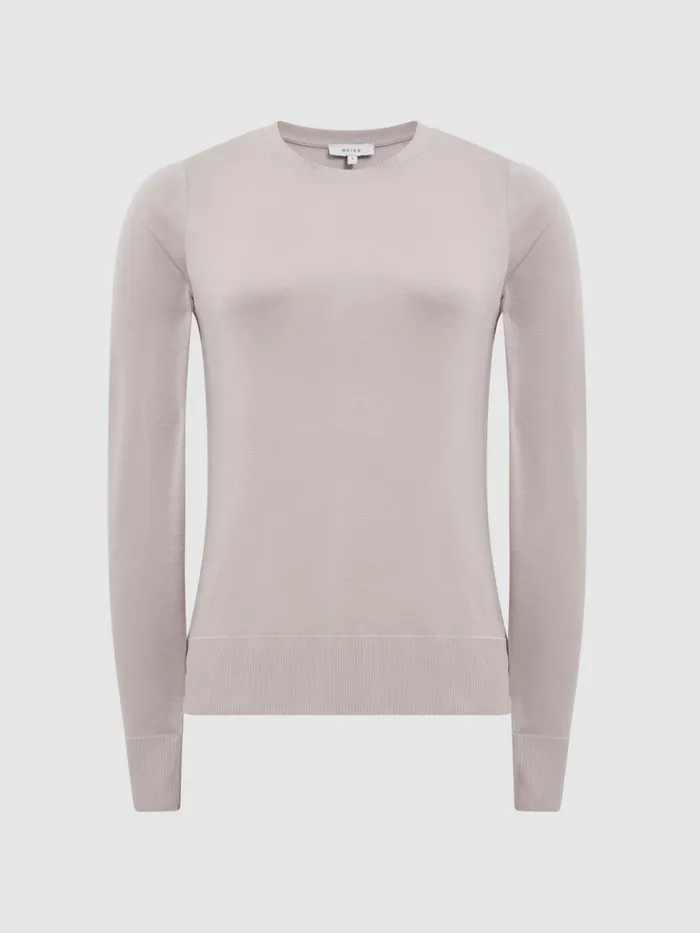 Women Drew Long Sleeve Crew Neck Top Blush Reiss Tops