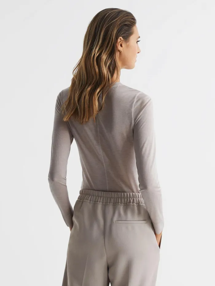 Women Drew Long Sleeve Crew Neck Top Blush Reiss Tops