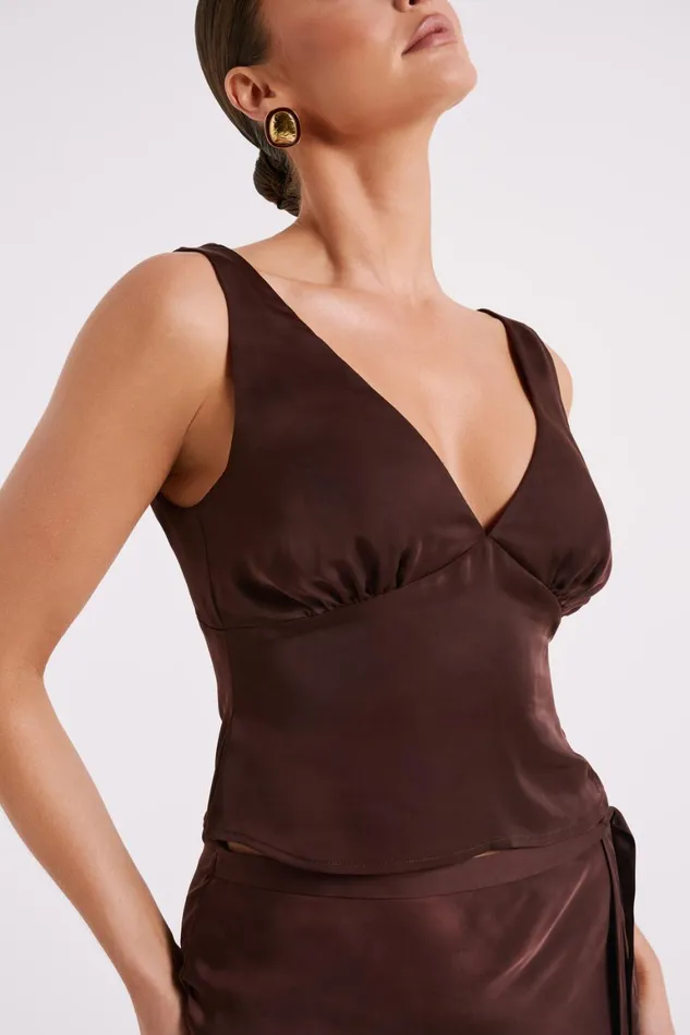 Women Edie Satin Top 8211 Dark Chocolate Darkchocolate Meshki Sleeveless Tops