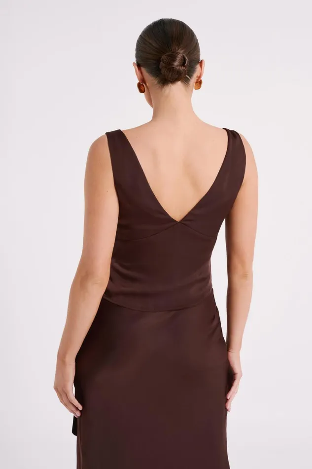 Women Edie Satin Top 8211 Dark Chocolate Darkchocolate Meshki Sleeveless Tops