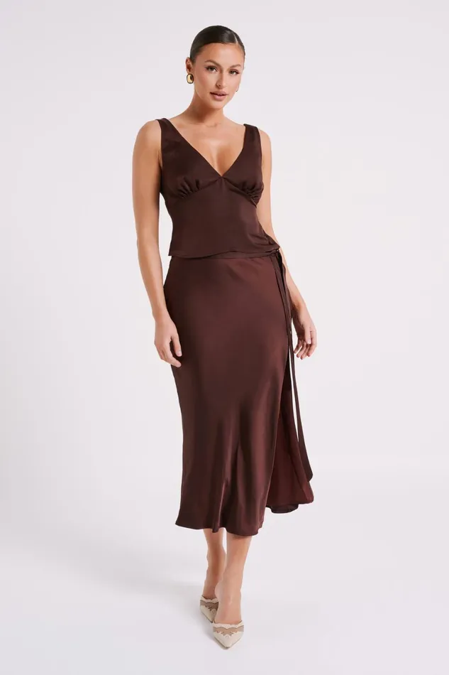 Women Edie Satin Top 8211 Dark Chocolate Darkchocolate Meshki Sleeveless Tops