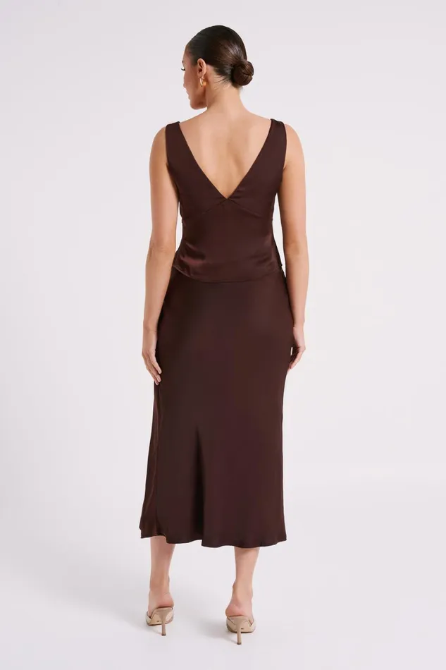 Women Edie Satin Top 8211 Dark Chocolate Darkchocolate Meshki Sleeveless Tops