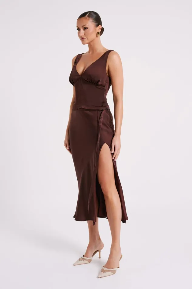 Women Edie Satin Top 8211 Dark Chocolate Darkchocolate Meshki Sleeveless Tops