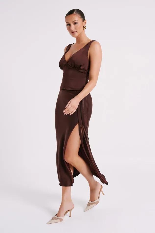 Women Edie Satin Top 8211 Dark Chocolate Darkchocolate Meshki Sleeveless Tops