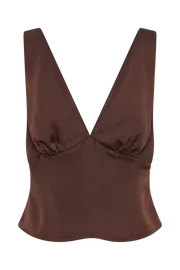 Women Edie Satin Top 8211 Dark Chocolate Darkchocolate Meshki Sleeveless Tops