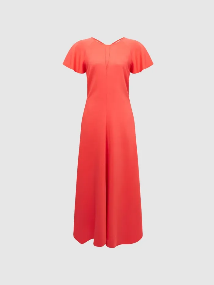 Women Eleni Cap Sleeve Maxi Dress Coral Reiss Dresses