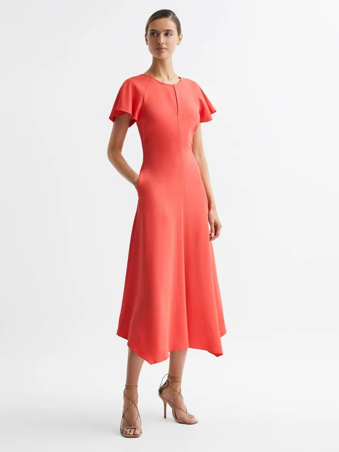 Women Eleni Cap Sleeve Maxi Dress Coral Reiss Dresses