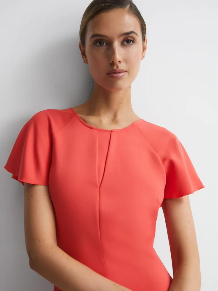 Women Eleni Cap Sleeve Maxi Dress Coral Reiss Dresses