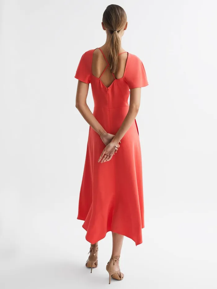 Women Eleni Cap Sleeve Maxi Dress Coral Reiss Dresses