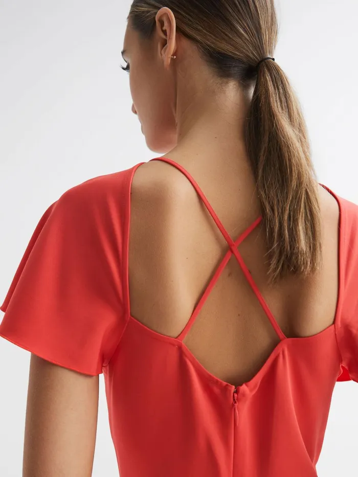 Women Eleni Cap Sleeve Maxi Dress Coral Reiss Dresses