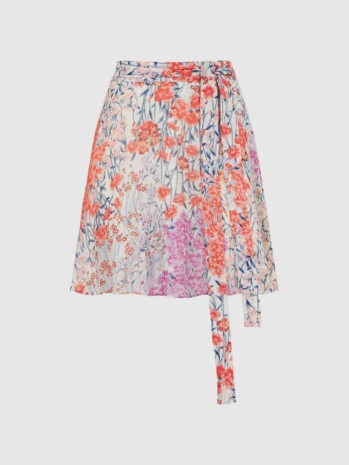 Women Elle Floral Print High Rise Mini Skirt Coralwhite Reiss Skirts