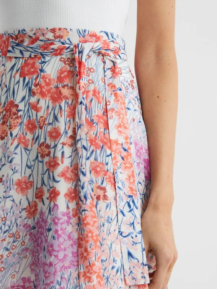 Women Elle Floral Print High Rise Mini Skirt Coralwhite Reiss Skirts