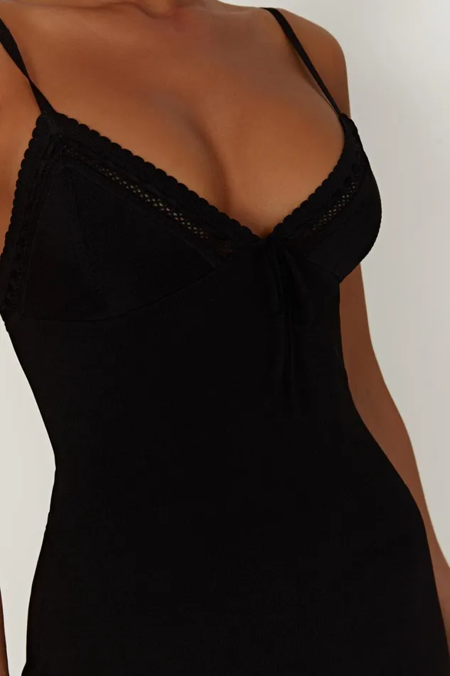 Women Ellis Pointelle Knit Mini Dress 8211 Black Black Meshki Mini Dresses
