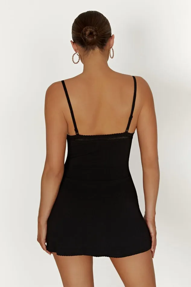 Women Ellis Pointelle Knit Mini Dress 8211 Black Black Meshki Mini Dresses