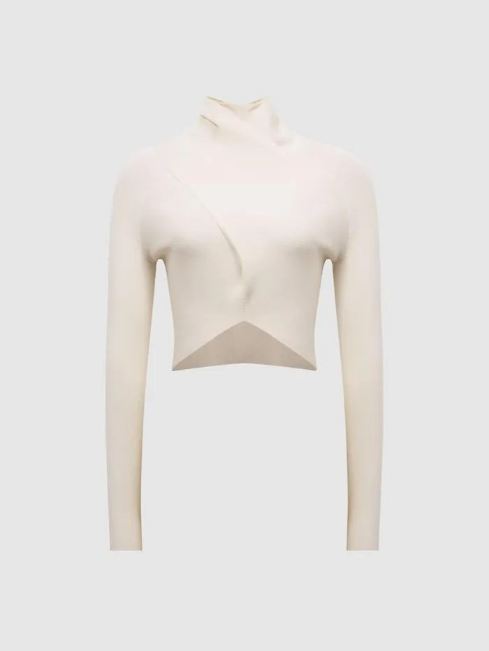 Women Elsie High Neck Cropped Co Ord Top Coral Reiss Knitwear