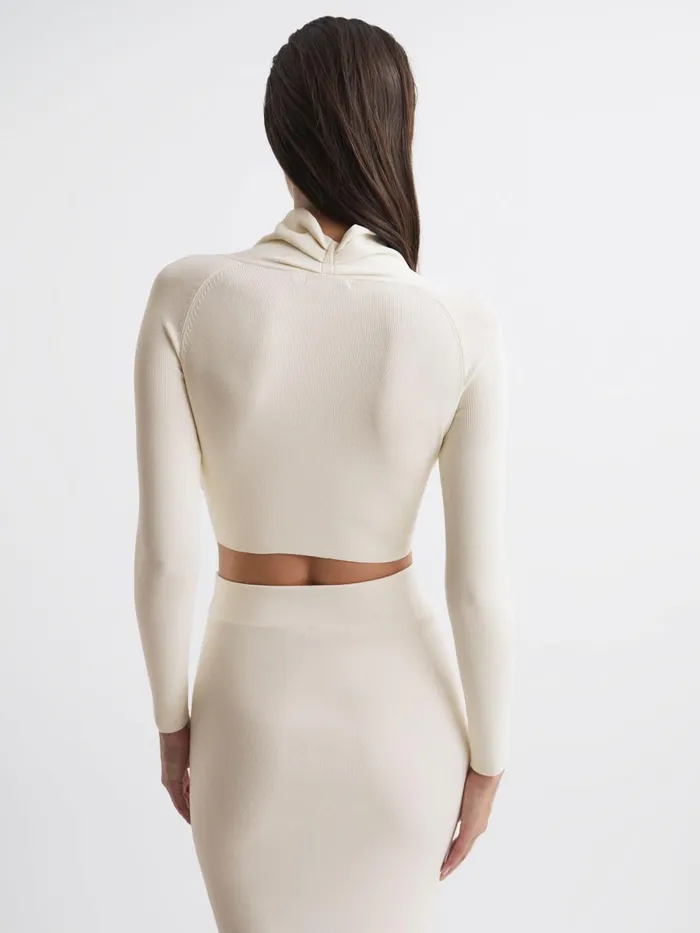 Women Elsie High Neck Cropped Co Ord Top Coral Reiss Knitwear