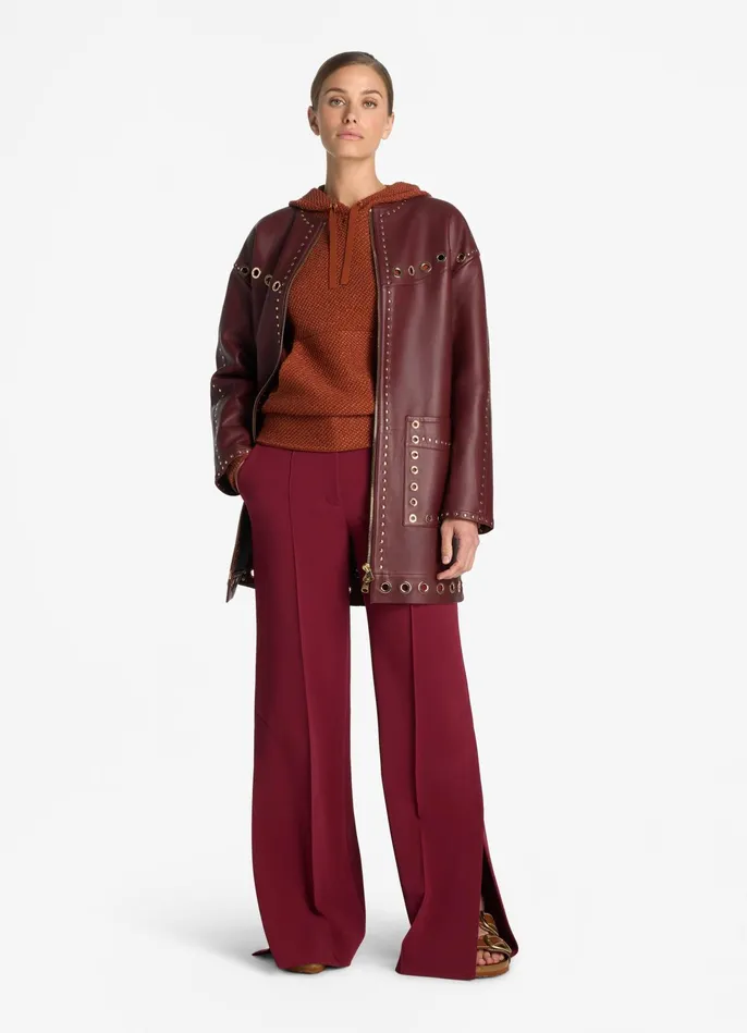 Women Embellished Doubleface Leather Coat Dark Cranberry St John Jackets and Coats Women Embellished Doubleface Leather Coat Dark Cranberry St John Jackets and Coats