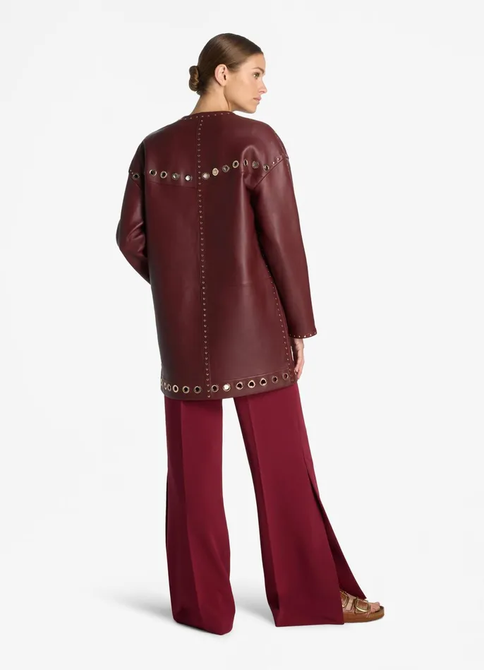 Women Embellished Doubleface Leather Coat Dark Cranberry St John Jackets and Coats Women Embellished Doubleface Leather Coat Dark Cranberry St John Jackets and Coats