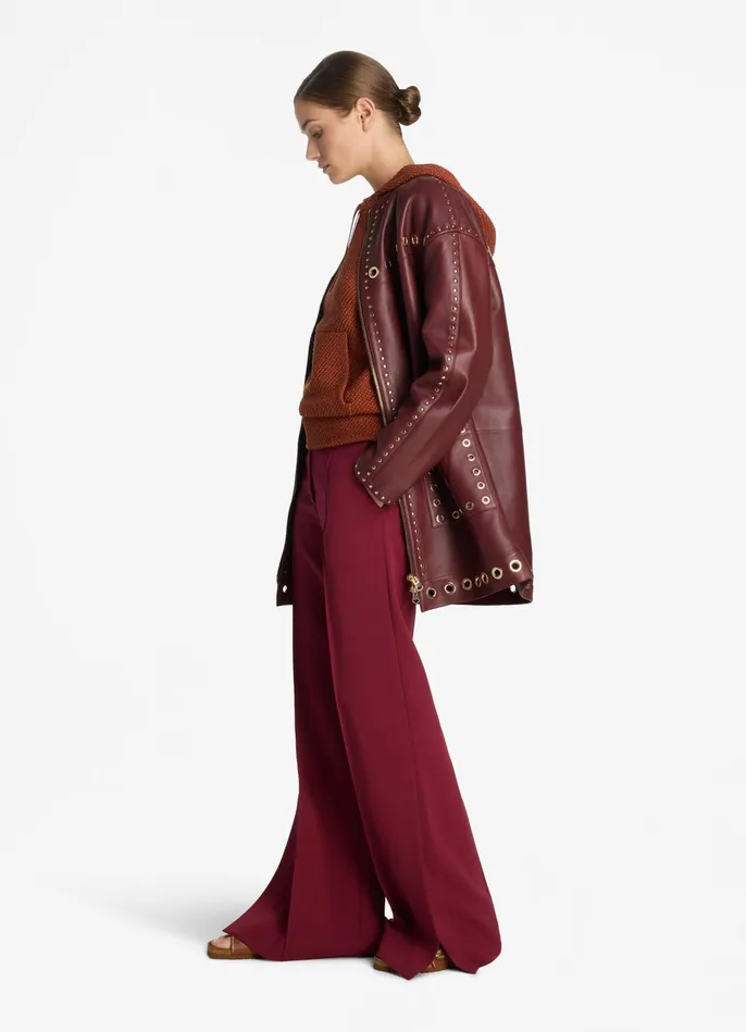 Women Embellished Doubleface Leather Coat Dark Cranberry St John Jackets and Coats Women Embellished Doubleface Leather Coat Dark Cranberry St John Jackets and Coats
