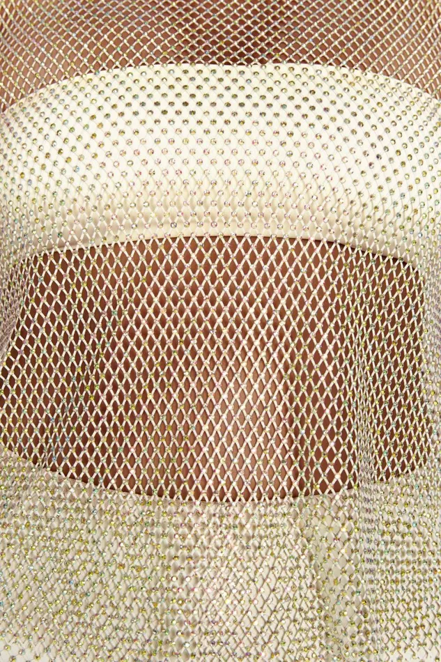Women Emerson Diamante Mesh Tank Top 8211 Cream Cream Meshki Sleeveless Tops