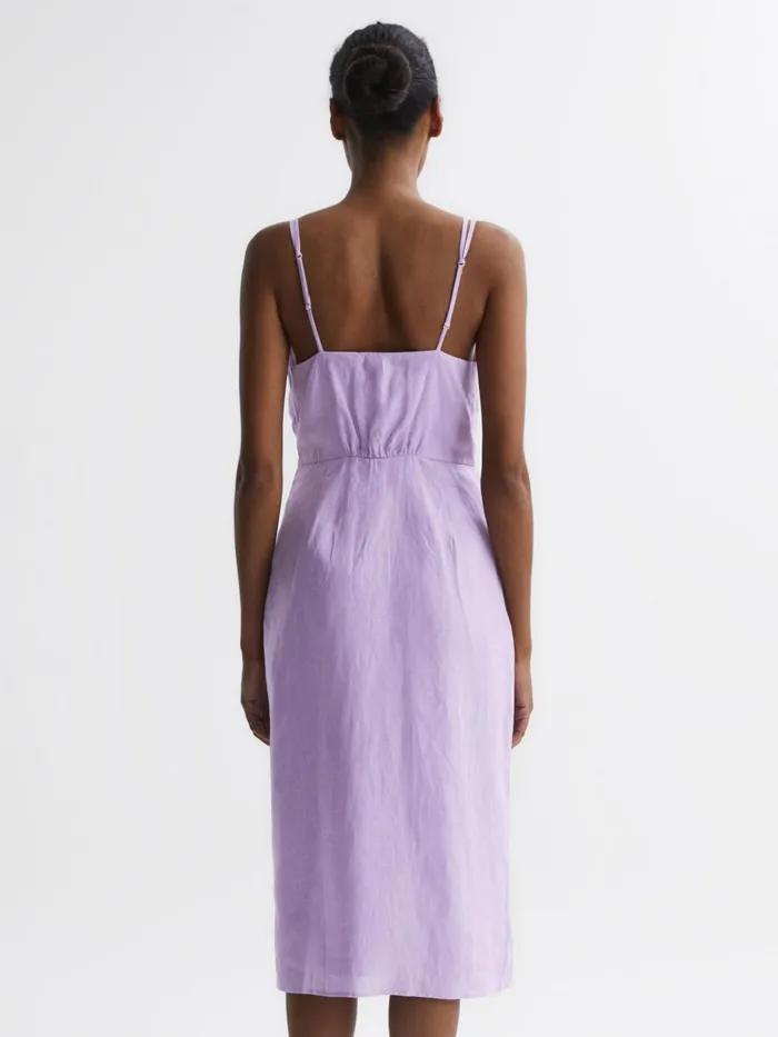 Women Esme Linen Side Tie Midi Dress Lilac Reiss Dresses