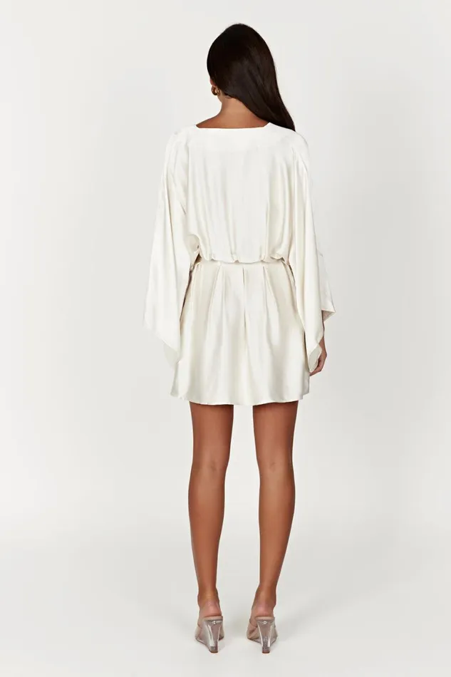 Women Esmerlda Pleated Kimono Mini Dress 8211 Ivory Ivory Meshki Mini Dresses