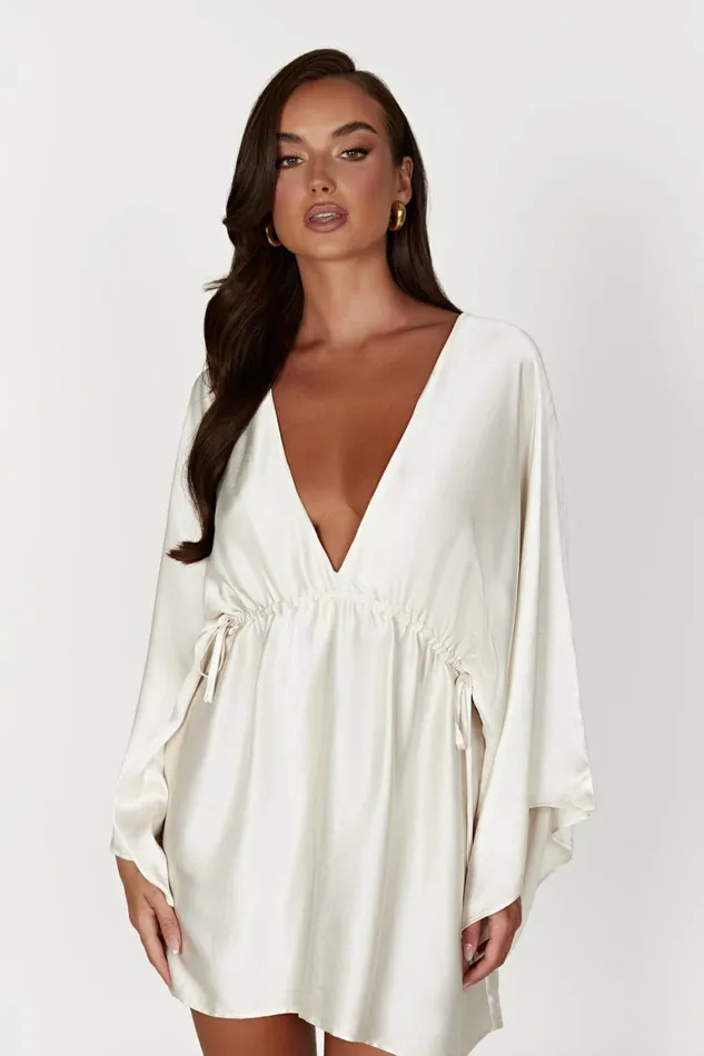 Women Esmerlda Pleated Kimono Mini Dress 8211 Ivory Ivory Meshki Mini Dresses