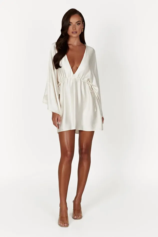 Women Esmerlda Pleated Kimono Mini Dress 8211 Ivory Ivory Meshki Mini Dresses