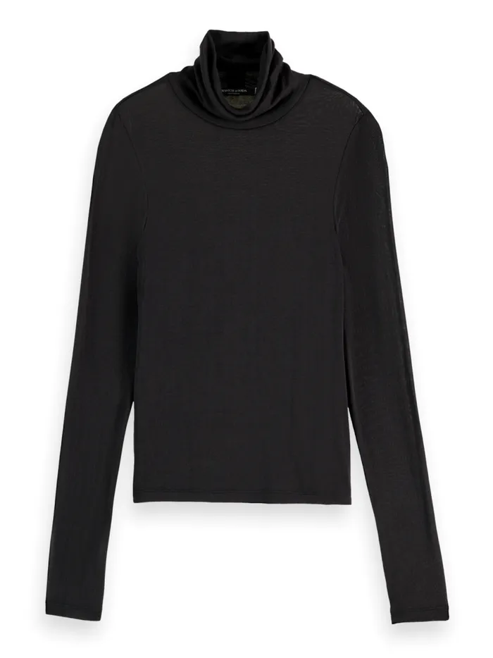 Women Essential ROLL UP NECK LONG SLEEVE TSHIRT Black Scotch and Soda Essentials