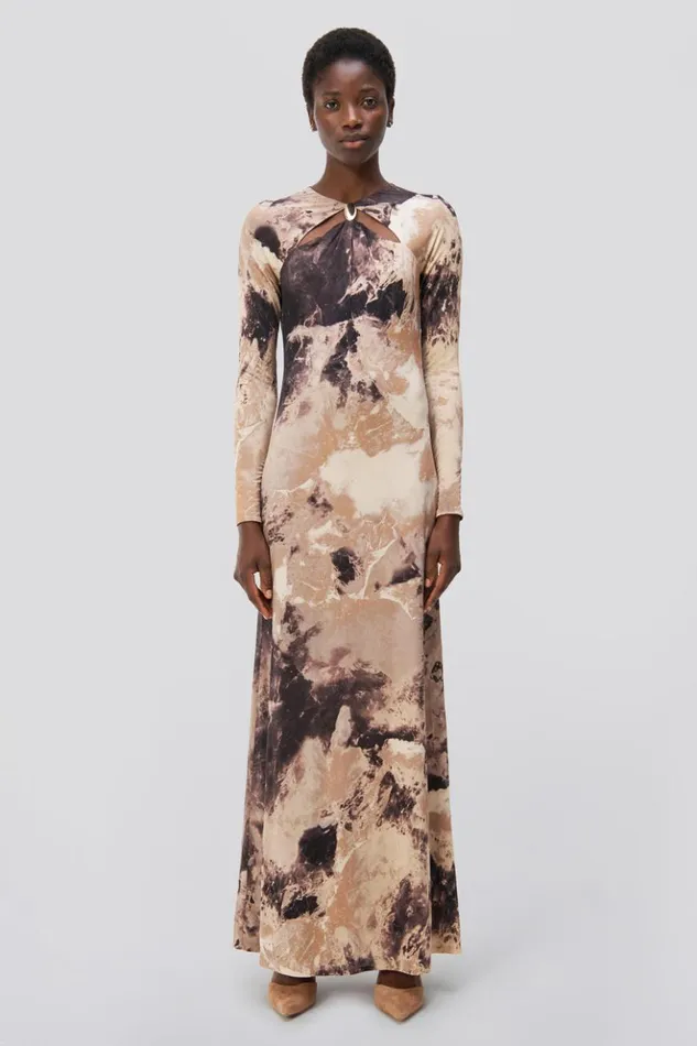 Women Etta Gown Macadamia Rock Crystal Print Jonathan Simkhai Dresses and Jumpsuits
